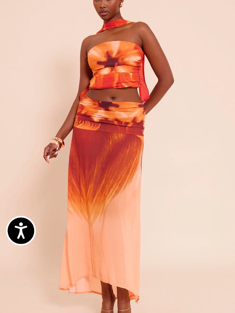 PrettyLittleThing Orange Tie-Dye Midi Skirt Set